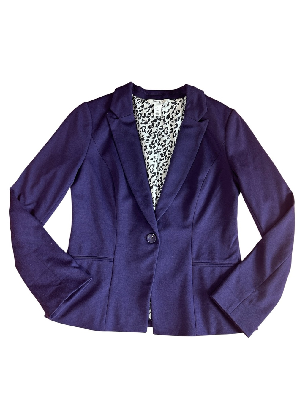 WHBM  Purple Single Button Notched Lapel Animal Print Lining Blazer Jacket sz 8